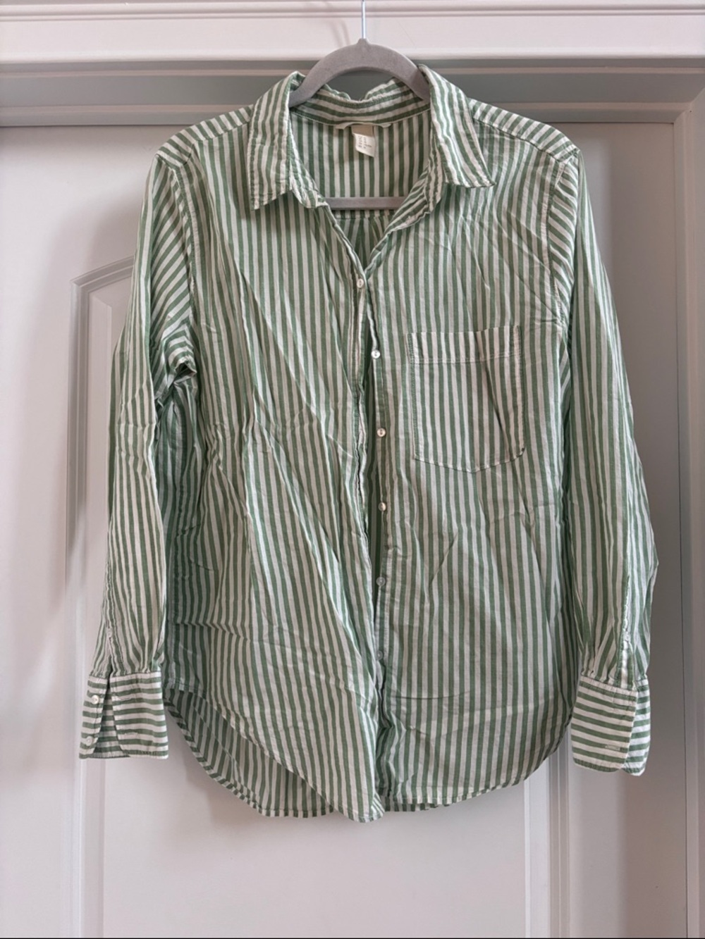 H&M Green and White Vertical Stripe Shirt